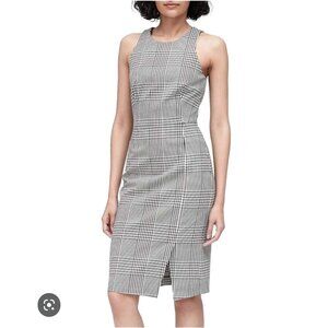 Banana Republic Plaid Check Black & White BI Stretch Sheath Midi Dress Size 8